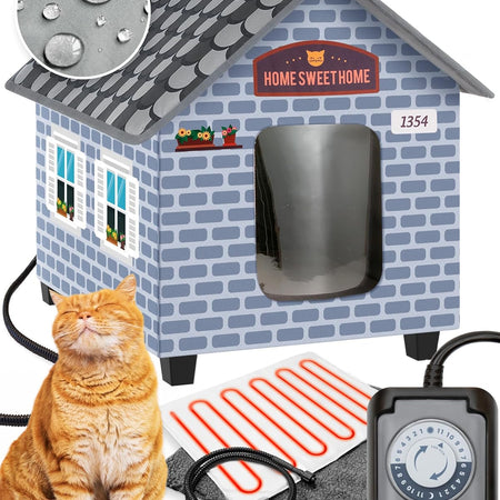 Heated Cat Houses for Outdoor Cats in Winter - Heated Outdoor Cat House Weatherproof - Outdoor Heated Cat House - Easy to Assemble