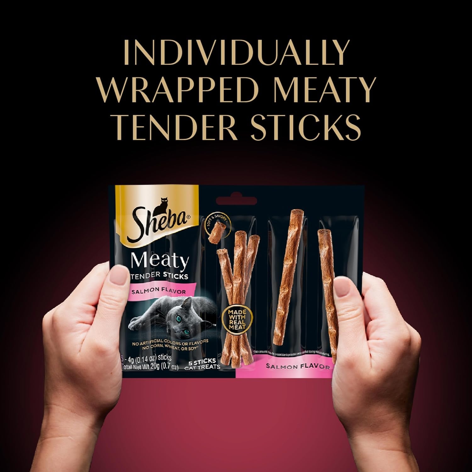 Meaty Tender Sticks Soft Cat Treats Salmon Flavor, 0.14 Oz Sticks (Pack of 10) (50 Sticks Total)