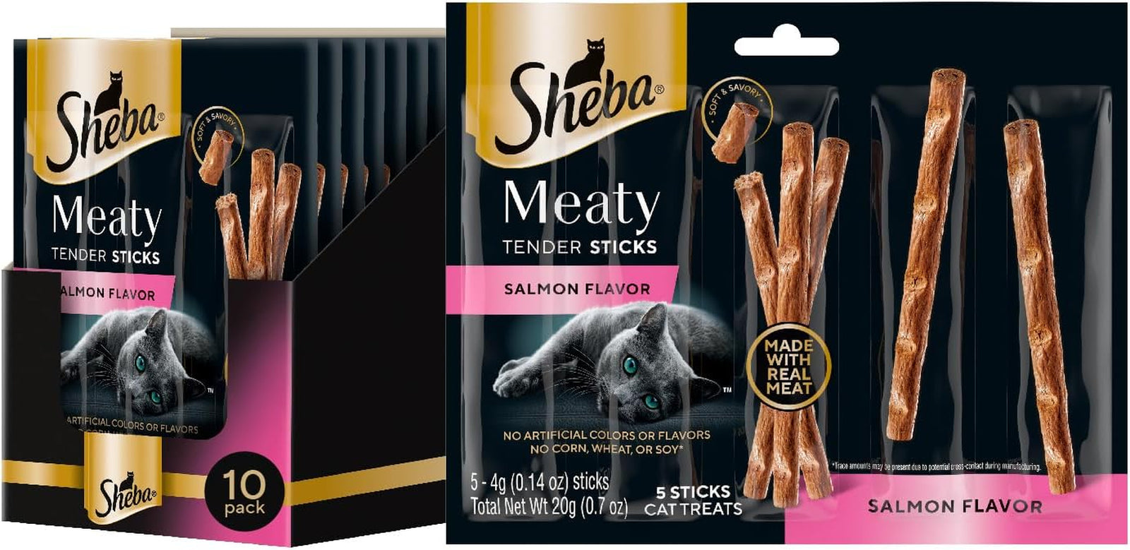 Meaty Tender Sticks Soft Cat Treats Salmon Flavor, 0.14 Oz Sticks (Pack of 10) (50 Sticks Total)