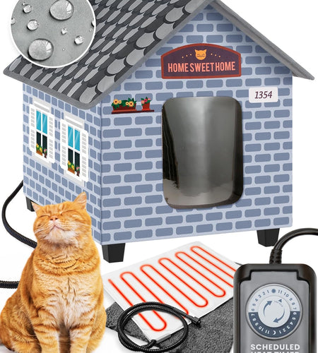 Heated Cat Houses for Outdoor Cats in Winter - Heated Outdoor Cat House Weatherproof - Outdoor Heated Cat House - Easy to Assemble