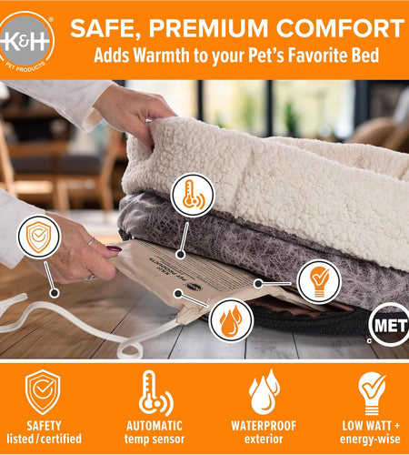 Heated Pet Bed Warmer Waterproof Pet Heating Pad for Cat Beds and Dog Beds, Tan X-Large