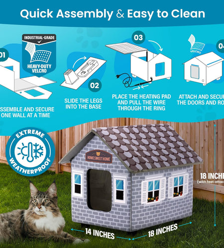 Heated Cat Houses for Outdoor Cats in Winter - Heated Outdoor Cat House Weatherproof - Outdoor Heated Cat House - Easy to Assemble
