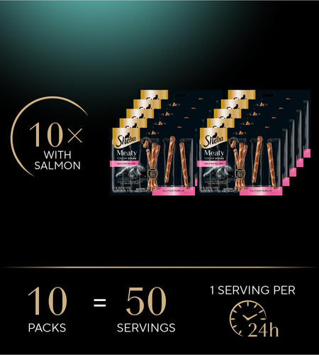 Meaty Tender Sticks Soft Cat Treats Salmon Flavor, 0.14 Oz Sticks (Pack of 10) (50 Sticks Total)